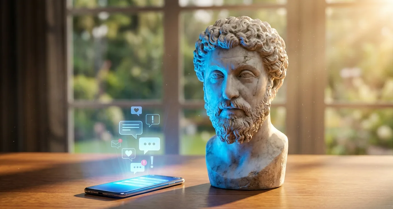 Marcus Aurelius and one device that never interrupted him - AI illustration