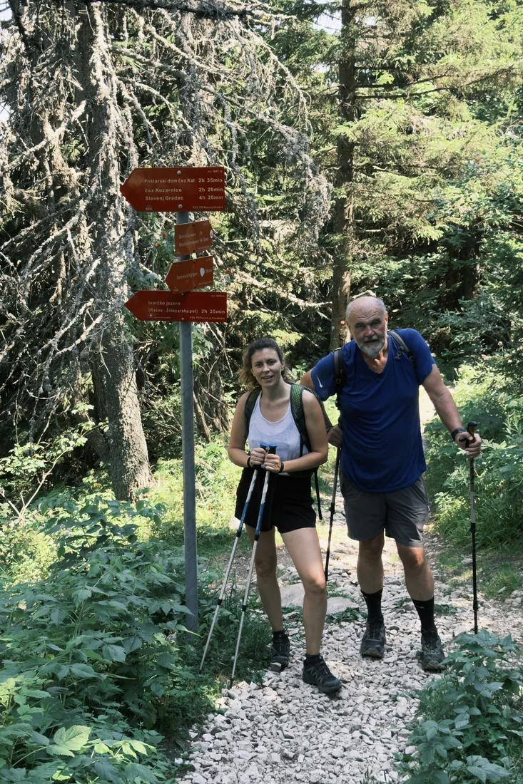 Ines and Željac at the junction, near the top of the forest